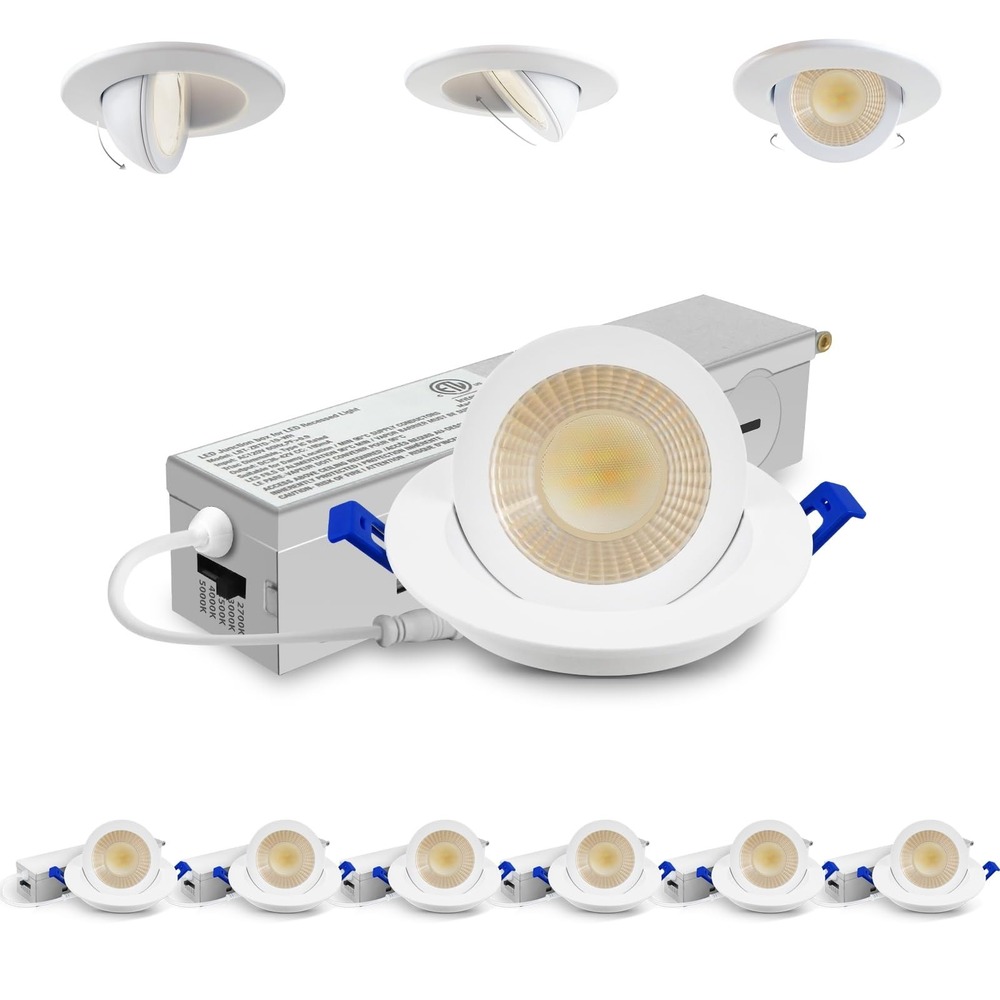 Adetu 2 Inch 5CCT LED Recessed Downlight 6 Pack Dimmable 360° Rotation White